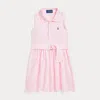 Polo Ralph Lauren Belted Striped Knit Oxford Polo Dress In Carmel Pink