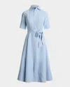 Polo Ralph Lauren Belted Linen A-line Shirtdress In Cold Spring