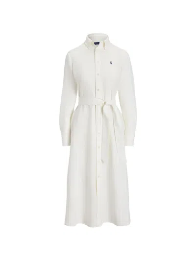 Polo Ralph Lauren Belted Linen Midi Shirt Dress In White