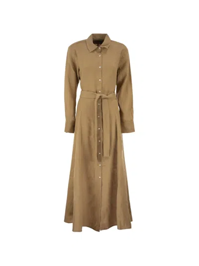 Polo Ralph Lauren Belted Linen Shirt Dress In Multi