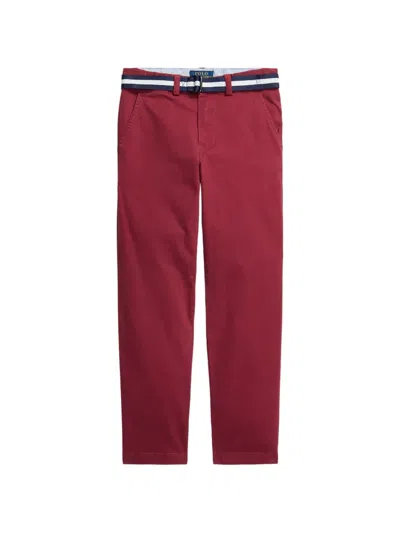 Polo Ralph Lauren Kids' Belted Logo-embroidered Trousers In Red