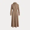 Polo Ralph Lauren Belted Plaid Cotton-blend Dress In Brown