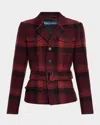 Polo Ralph Lauren Belted Wool-blend Plaid Tweed Jacket In Blue
