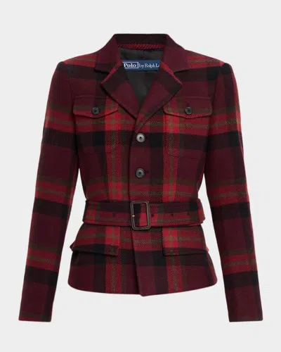 POLO RALPH LAUREN BELTED PLAID TWEED JACKET