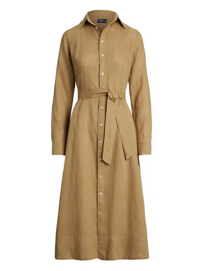 Polo Ralph Lauren Belted Shirt Dress In Brown