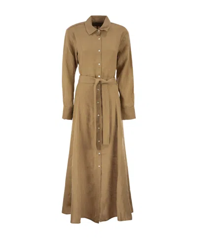 Polo Ralph Lauren Belted Linen Shirt Dress In Multi