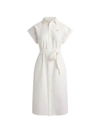 Polo Ralph Lauren Belted Cotton Oxford Shirt Dress In Multi