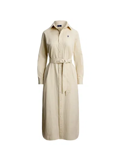 Polo Ralph Lauren Belted Shirt Midi Dress In Neutral