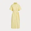 Polo Ralph Lauren Belted Short-sleeve Oxford Shirtdress In Yellow