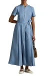Polo Ralph Lauren Belted Silk Blend Maxi Shirtdress In Blue
