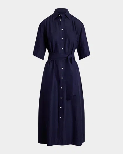 Polo Ralph Lauren Belted Silk-blend Shirtdress In New Navy