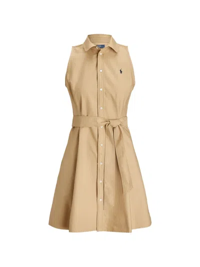 Polo Ralph Lauren Belted Sleeveless Midi Dress In Neutral