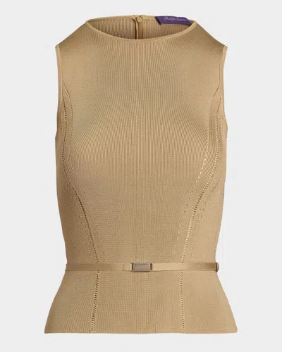 Polo Ralph Lauren Belted Stretch Silk Sleeveless Sweater In Tan