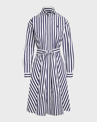 Polo Ralph Lauren Stripe Long Sleeve Cotton Shirtdress In White