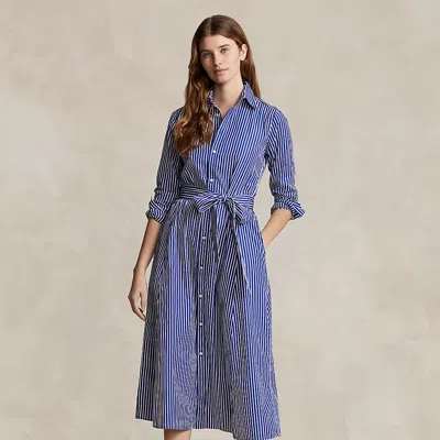 Polo Ralph Lauren Belted Striped Cotton Shirtdress In Blue