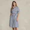 Polo Ralph Lauren Belted Striped Cotton Shirtdress In Red