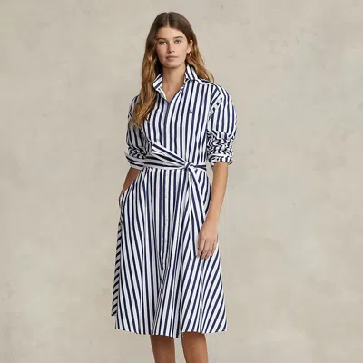 Polo Ralph Lauren Belted Striped Cotton Shirtdress In Red
