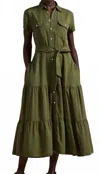 Polo Ralph Lauren Olive Tiered Midi Dress In Green
