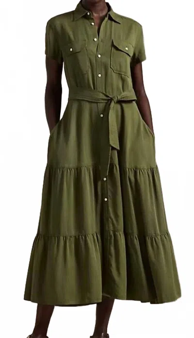Polo Ralph Lauren Belted Tiered Shirtdress In Expedition Olive In Green