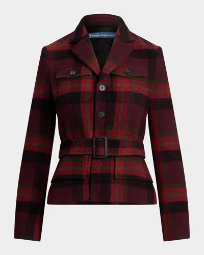 Polo Ralph Lauren Belted Wool-blend Plaid Tweed Jacket In Multi