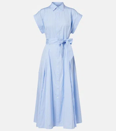 Polo Ralph Lauren Belted Striped Cotton-poplin Maxi Shirt Dress In Blue