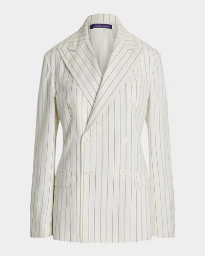 Polo Ralph Lauren Bennet Washed Ropestripe Double-breasted Jacket In Creamnavy
