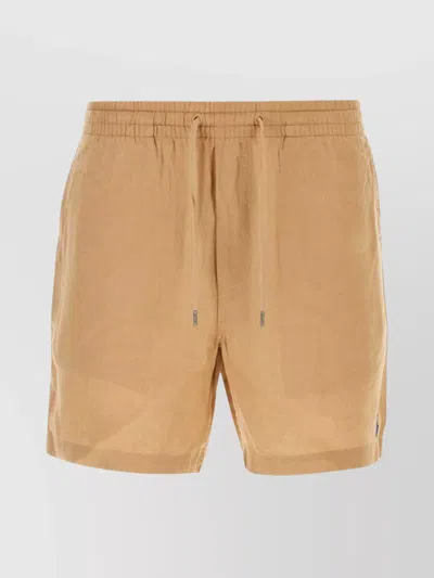Polo Ralph Lauren Bermuda Linen Shorts Elasticated Waistband In Brown