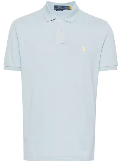 Polo Ralph Lauren Light Blue Cotton Blend Polo Shirt In Alpine Blue