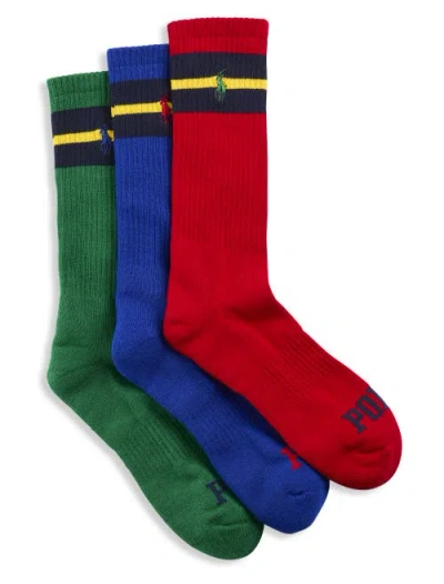 Polo Ralph Lauren Big & Tall 3-pk Striped Crew Socks In Multi