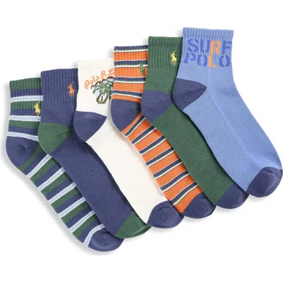 Polo Ralph Lauren Big & Tall 6-pk Surf Quarter-top Athletic Socks In Multi