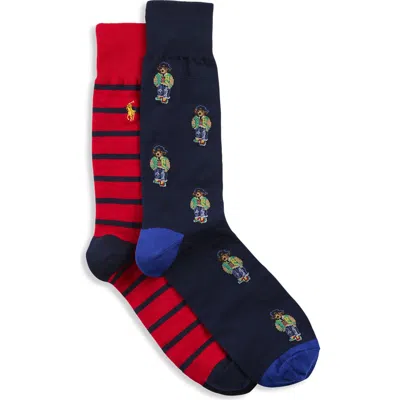 Polo Ralph Lauren Big & Tall Mini Bear 2-pk Crew Socks In Blue