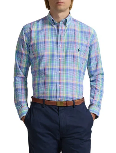Polo Ralph Lauren Big & Tall Performance Oxford Sport Shirt In Seafoam Multi