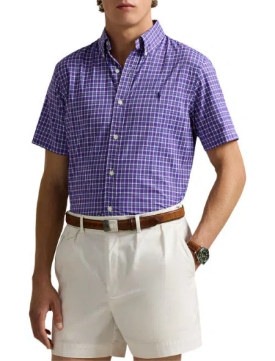 Polo Ralph Lauren Big & Tall Performance Twill Sport Shirt In Purple White Multi