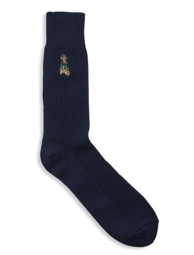 Polo Ralph Lauren Big & Tall Waffle-knit Dog Crew Socks In Navy