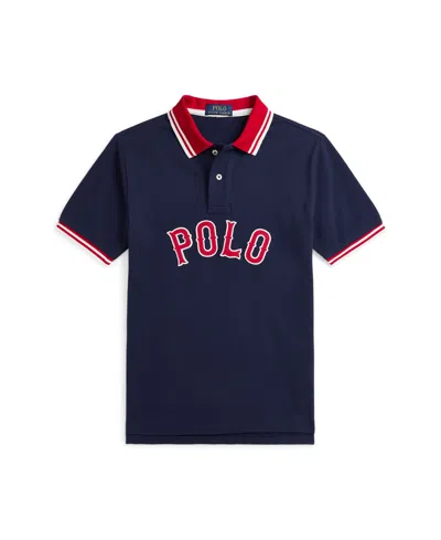 Polo Ralph Lauren Kids' Baseball-logo Cotton Mesh Polo Shirt In Refined Navy