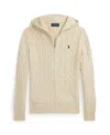 Polo Ralph Lauren Cable Cotton Hooded Full-zip Sweater In Neutral