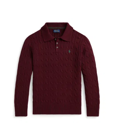 Polo Ralph Lauren Kids' Big Boys Cable-knit Cotton Polo Sweater In Burgundy