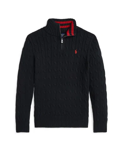 Polo Ralph Lauren Kids' Cable-knit Cotton Quarter-zip Sweater In Polo Black