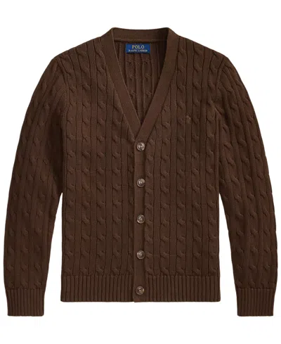 Polo Ralph Lauren Big Boys Cable-knit Cotton V-neck Cardigan Sweater In Nutmeg Brown