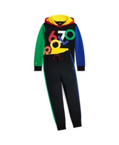 Polo Ralph Lauren Kids' Big Boys Color Blocked Logo Double Knit Hoodie Jogger Pant Collection In Polo Black Multi