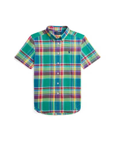 Polo Ralph Lauren Kids' Big Boys Cotton Madras Short-sleeve Shirt In Green,red Multi