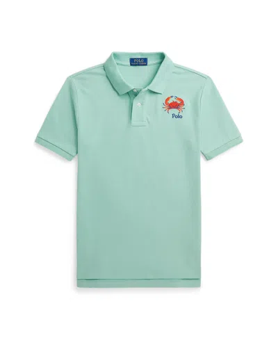 Polo Ralph Lauren Kids' Big Boys Crab-embroidered Cotton Mesh Polo Shirt In Celadon