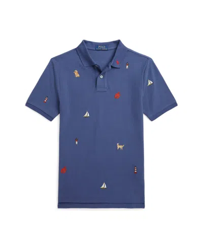 Polo Ralph Lauren Kids' Big Boys Embroidered Mesh Polo Shirt In Light Navy