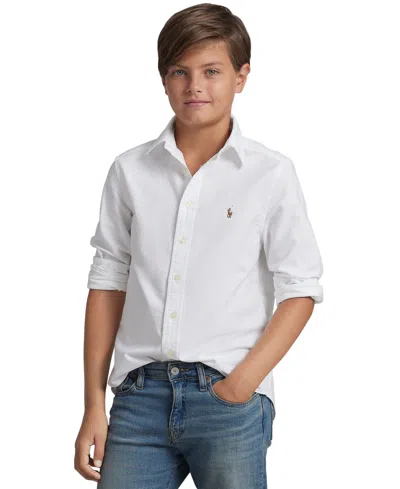 Polo Ralph Lauren Kids' Big Boys Embroidered Pony Logo Cotton Oxford Shirt In White