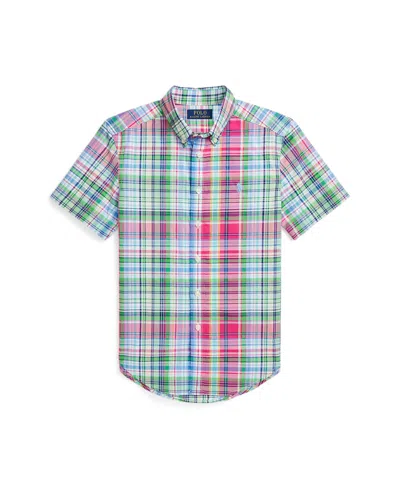 Polo Ralph Lauren Kids' Big Boys Gingham Poplin Short Sleeve Shirt In Pink Blue Multi
