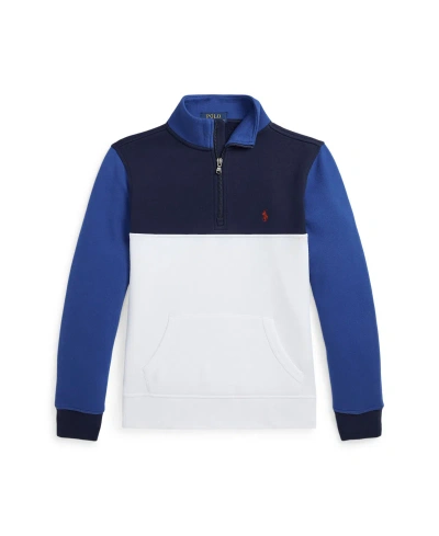 Polo Ralph Lauren Kids' Big Boys Logo Fleece Quarter-zip Pullover Sweatshirt In Newport Navy Multi