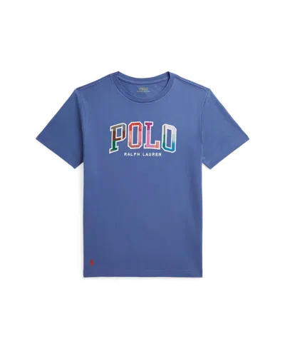 Polo Ralph Lauren Kids' Big Boys Madras-logo Jersey T-shirt In Blue Heaven