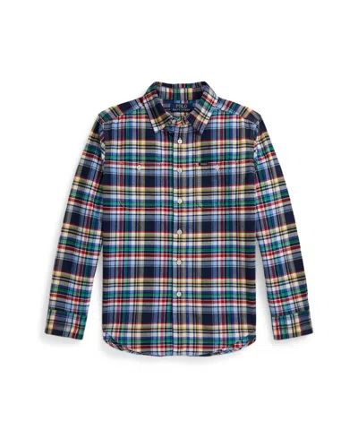 Polo Ralph Lauren Kids' Big Boys Plaid Brushed Cotton Oxford Workshirt In Blue