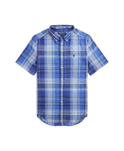 Polo Ralph Lauren Kids' Big Boys Plaid Linen Short-sleeve Shirt In Blue Multi
