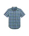 Polo Ralph Lauren Kids' Short Sleeve Plaid Cotton Button-down Oxford Shirt In Blue